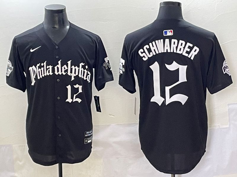 Men 2025 Philadelphia Phillies #12 Schwarber Black Five generations Joint Name Nike MLB Jersey style 7->philadelphia phillies->MLB Jersey